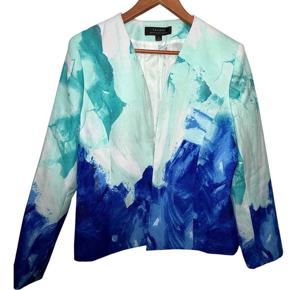TAHARI Arthur S Levine Watercolor Print Open Front‎ Blazer Women's Size 14